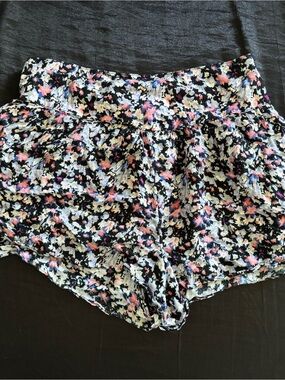 Floral Black Women's Shorts with Pink & White Accents